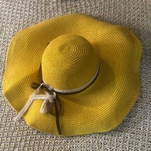 Yellow Wide Brim Sun Hat with Ribbon